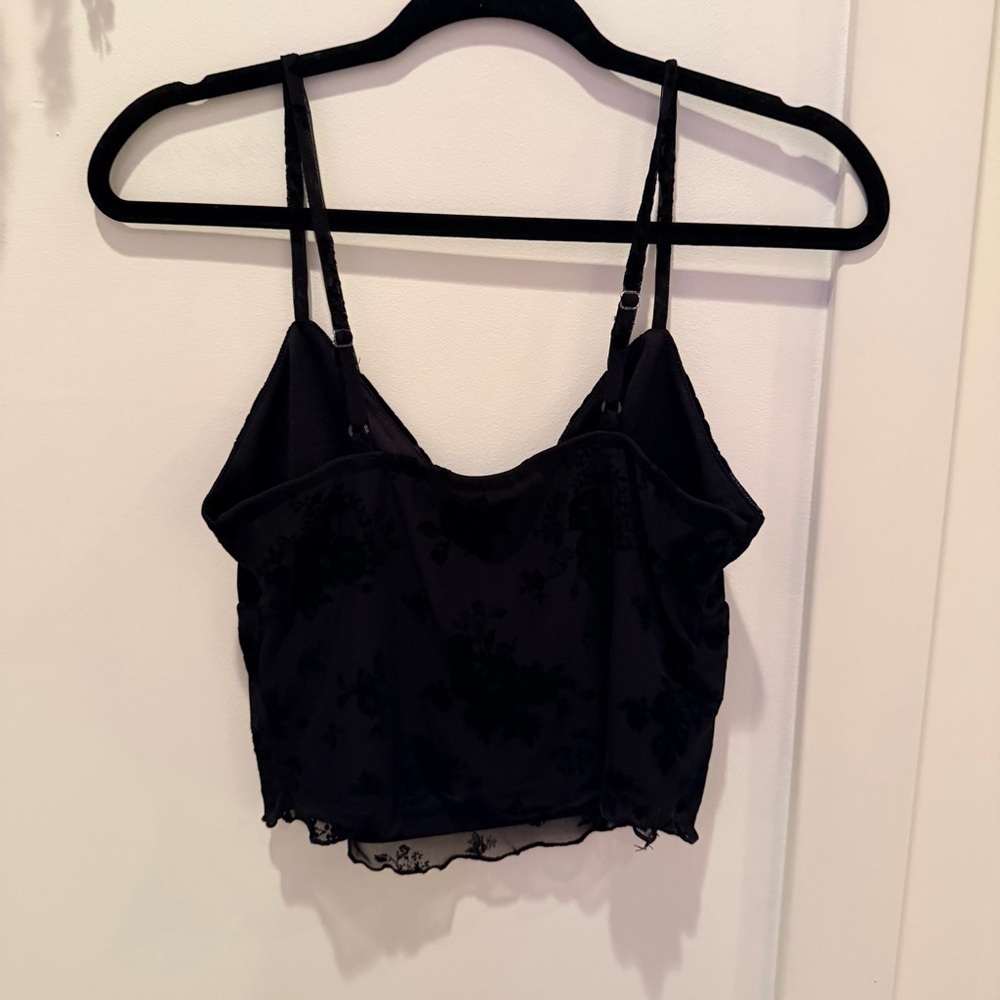 No Boundaries Y2K Black Lace Mesh Lettuce Trim Floral Velvet Women's Cami Size M - Picture 5 of 9
